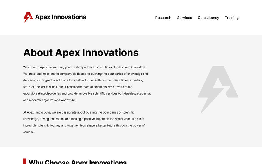Apex Innovations website